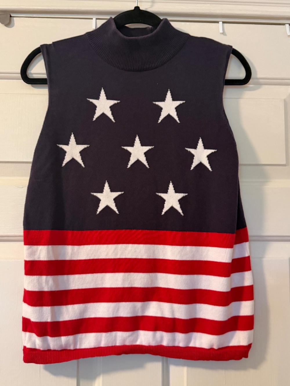 Vintage Crystal Kobe American Flag Sweater Vest Women's Large 100% Cotton Stars